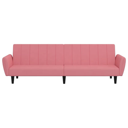 Sofá-cama de 2 lugares veludo rosa