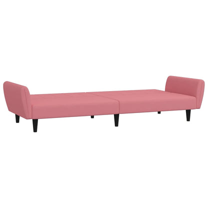 Sofá-cama de 2 lugares veludo rosa