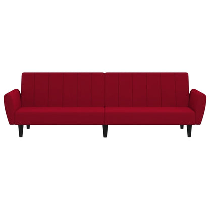Sofá-cama de 2 lugares veludo vermelho tinto