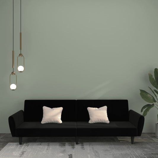 2-seater black velvet sofa bed
