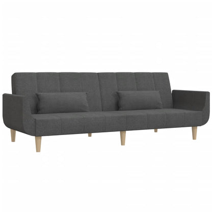 2-seater sofa bed with two cushions in dark grey fabric
