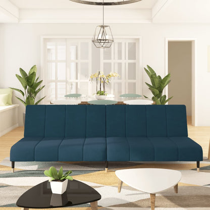 2-seater blue velvet sofa bed