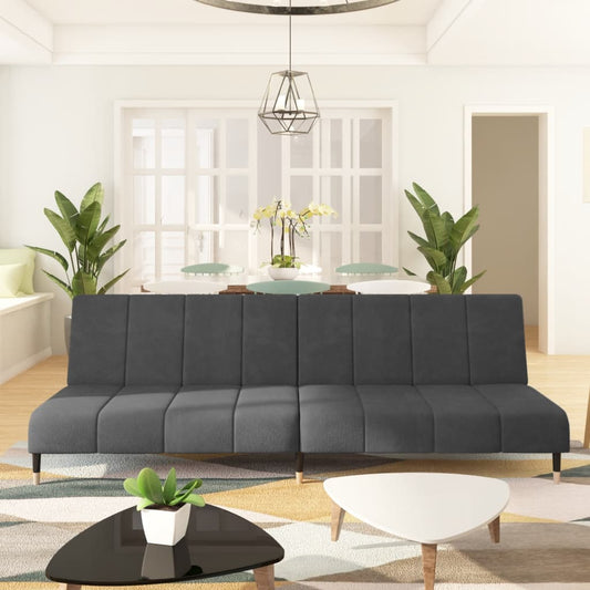 Dark grey velvet 2-seater sofa bed