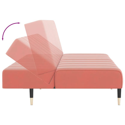 Sofá-cama de 2 lugares veludo rosa