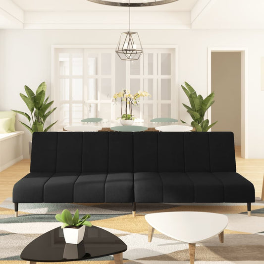 2-seater black velvet sofa bed