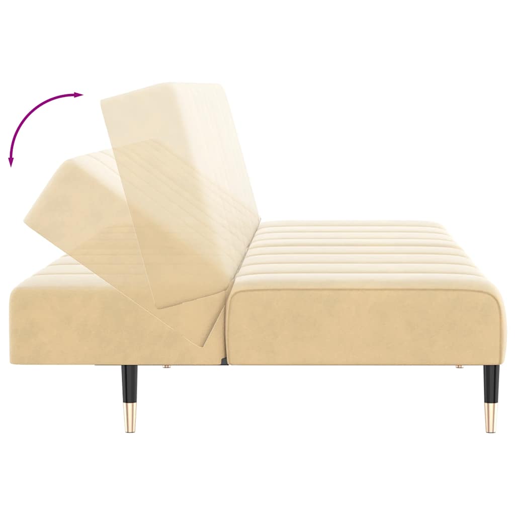 Sofá-cama de 2 lugares veludo cor creme
