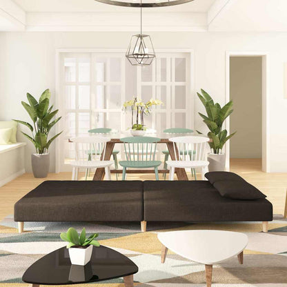 2-seater sofa bed with two brown fabric cushions