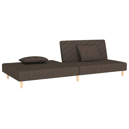 2-seater sofa bed with two brown fabric cushions