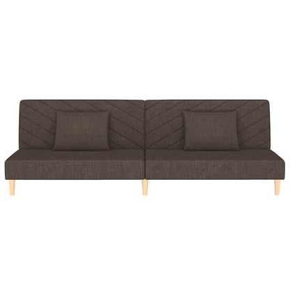 2-seater sofa bed with two brown fabric cushions
