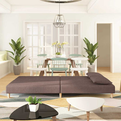 2-seater sofa bed with two cushions in grey-brown fabric