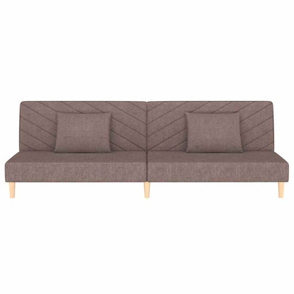 2-seater sofa bed with two cushions in grey-brown fabric
