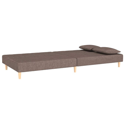 2-seater sofa bed with two cushions in grey-brown fabric