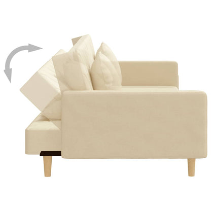 2-seater sofa bed with two cushions in cream-colored fabric