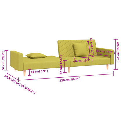 Sofá-cama 2 lugares com duas almofadas tecido verde