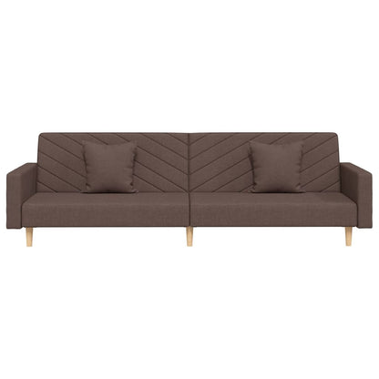 2-seater sofa bed with two cushions in grey-brown fabric