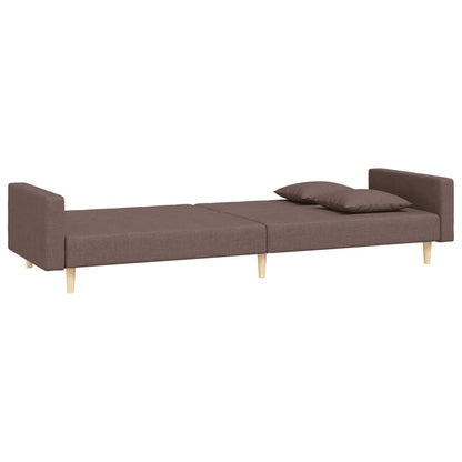 2-seater sofa bed with two cushions in grey-brown fabric