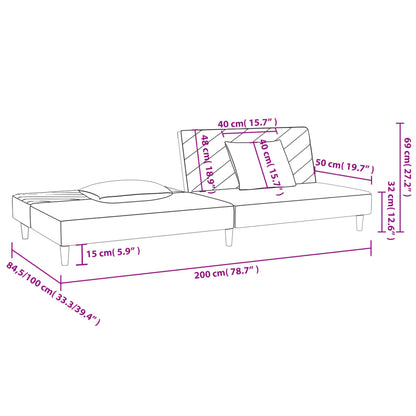 2-seater sofa bed with two light grey velvet cushions
