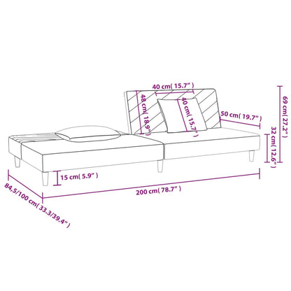 2-seater sofa bed with two dark grey velvet cushions