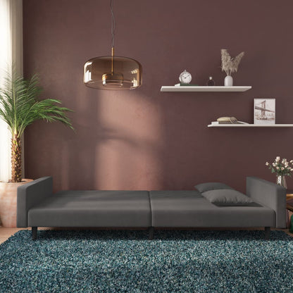 Sofá-cama 2 lugares com duas almofadas veludo cinzento-escuro