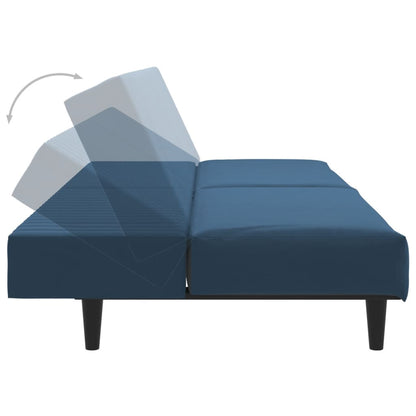2-seater blue velvet sofa bed