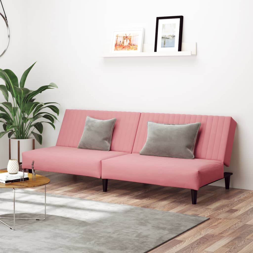 2-seater pink velvet sofa bed