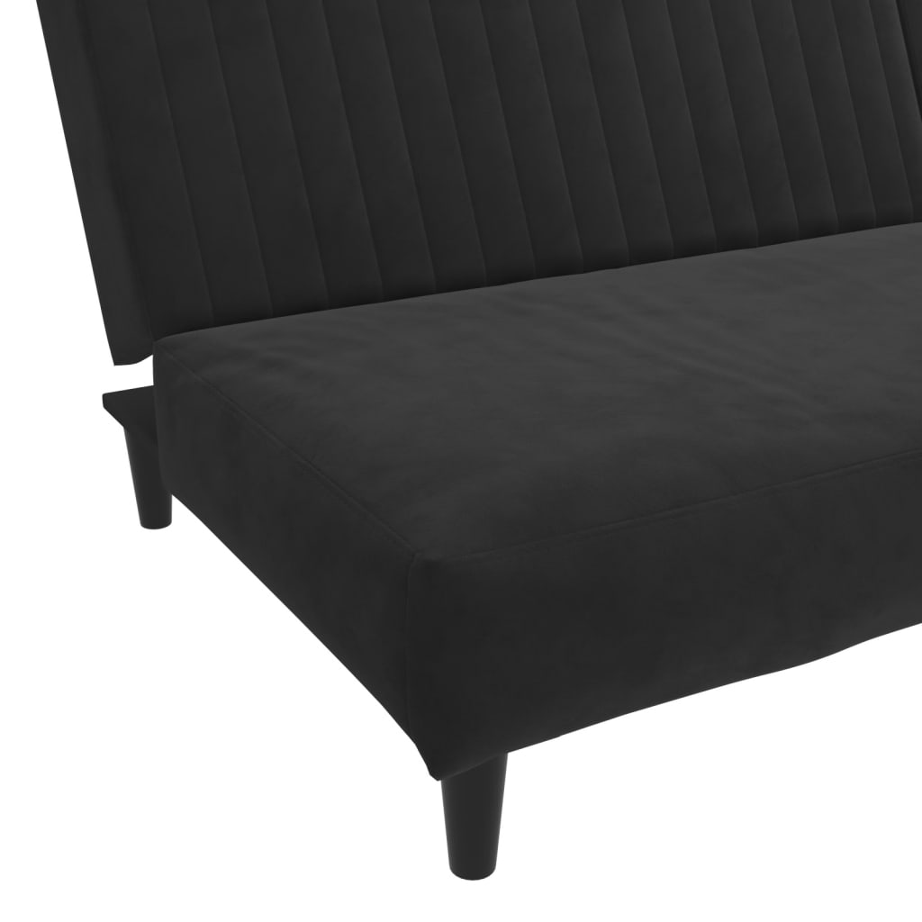 2-seater black velvet sofa bed