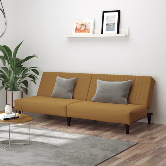 2-seater brown velvet sofa bed