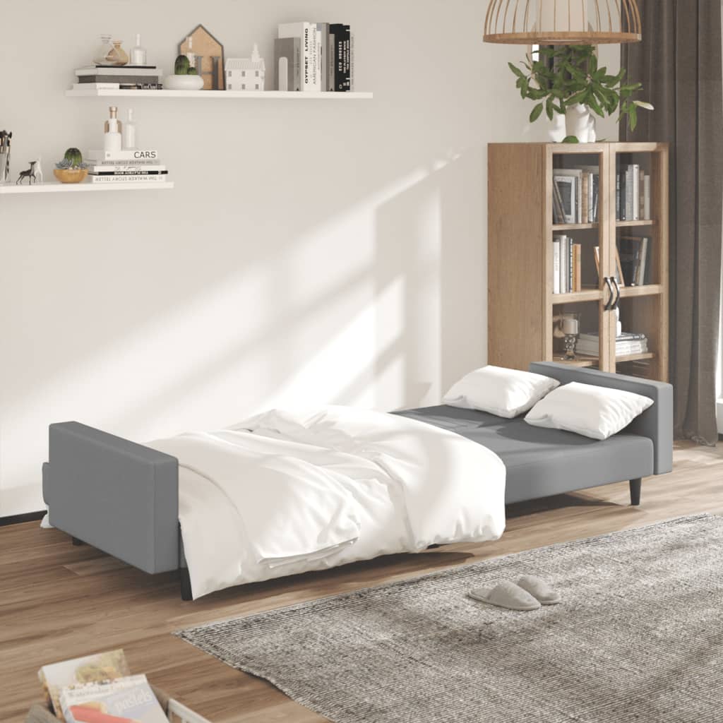 Light grey velvet 2-seater sofa bed