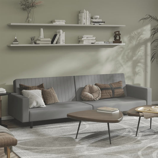 Light grey velvet 2-seater sofa bed