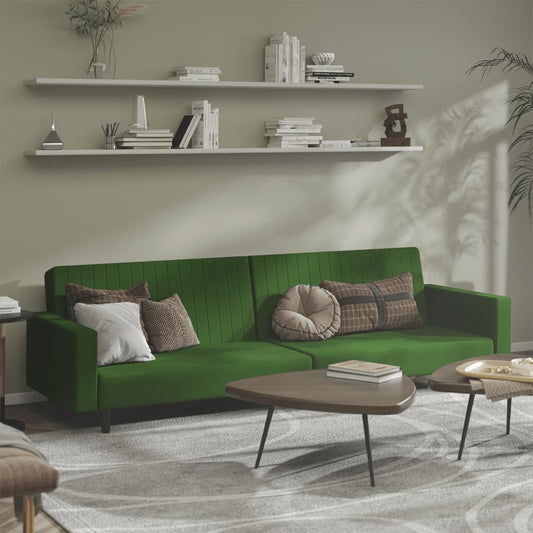 Dark green velvet 2-seater sofa bed