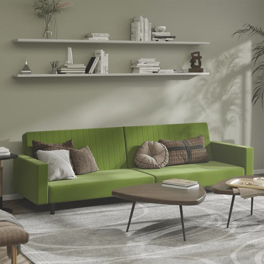 Light green velvet 2-seater sofa bed