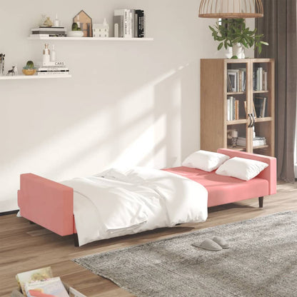 2-seater pink velvet sofa bed