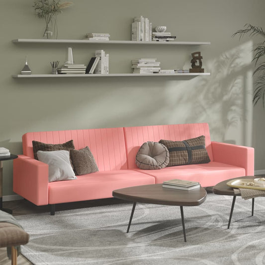 2-seater pink velvet sofa bed