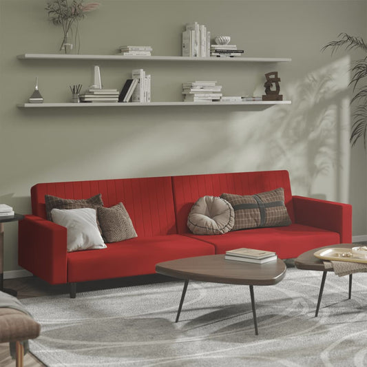 2-seater sofa bed in red velvet