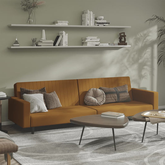 2-seater brown velvet sofa bed