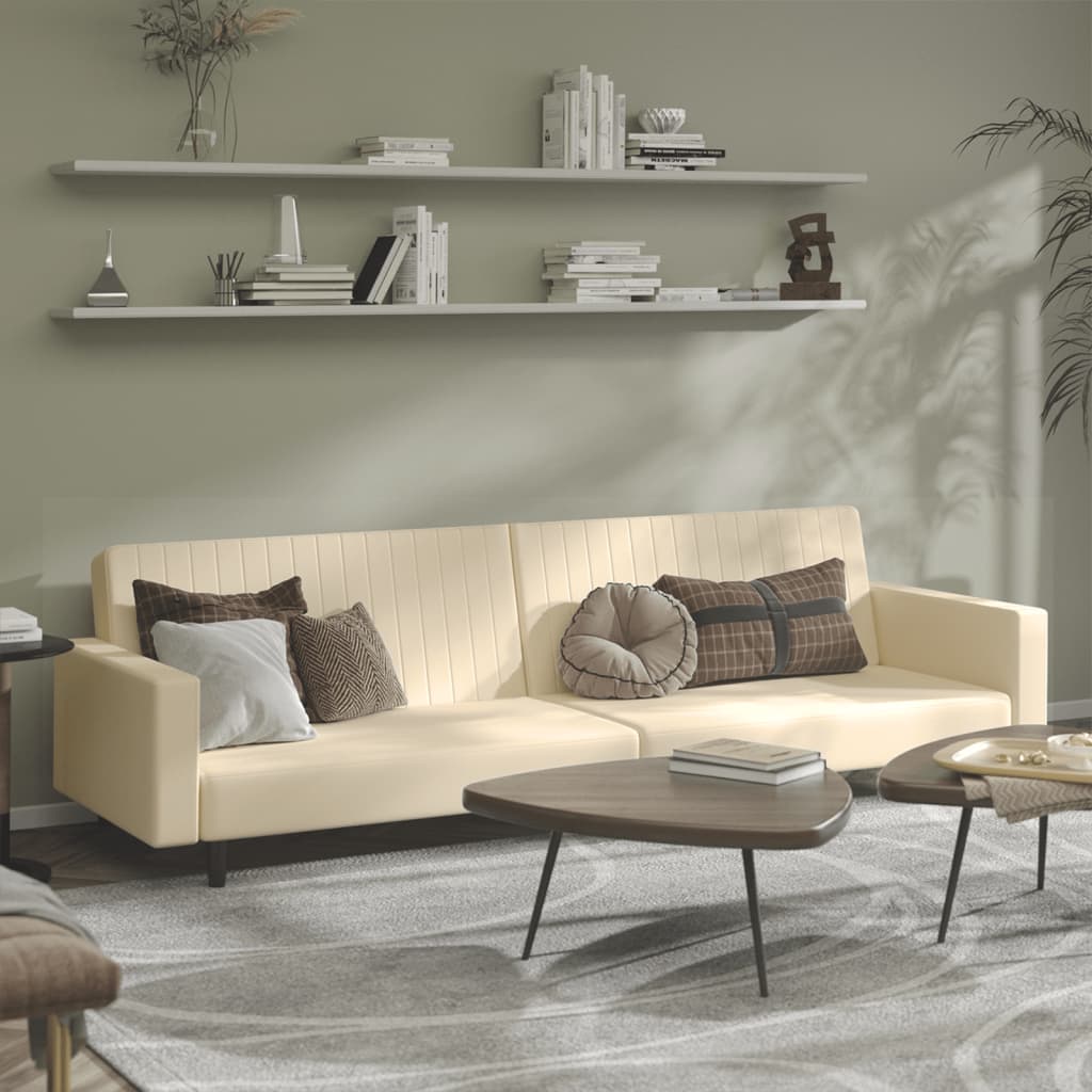 2-seater cream velvet sofa bed