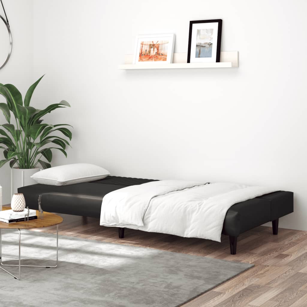 2-seater sofa bed in black faux leather