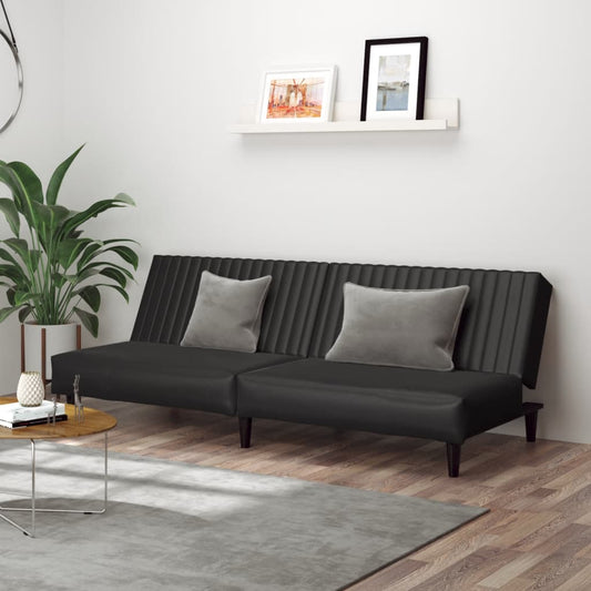 2-seater sofa bed in black faux leather
