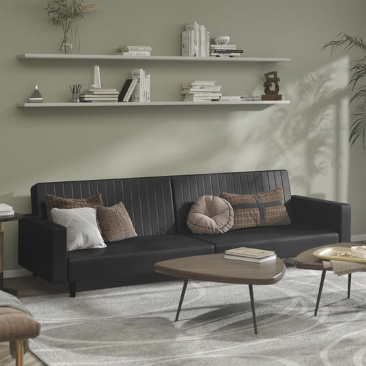 2-seater sofa bed in black faux leather