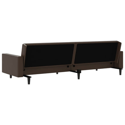 2-seater sofa bed in brown faux leather