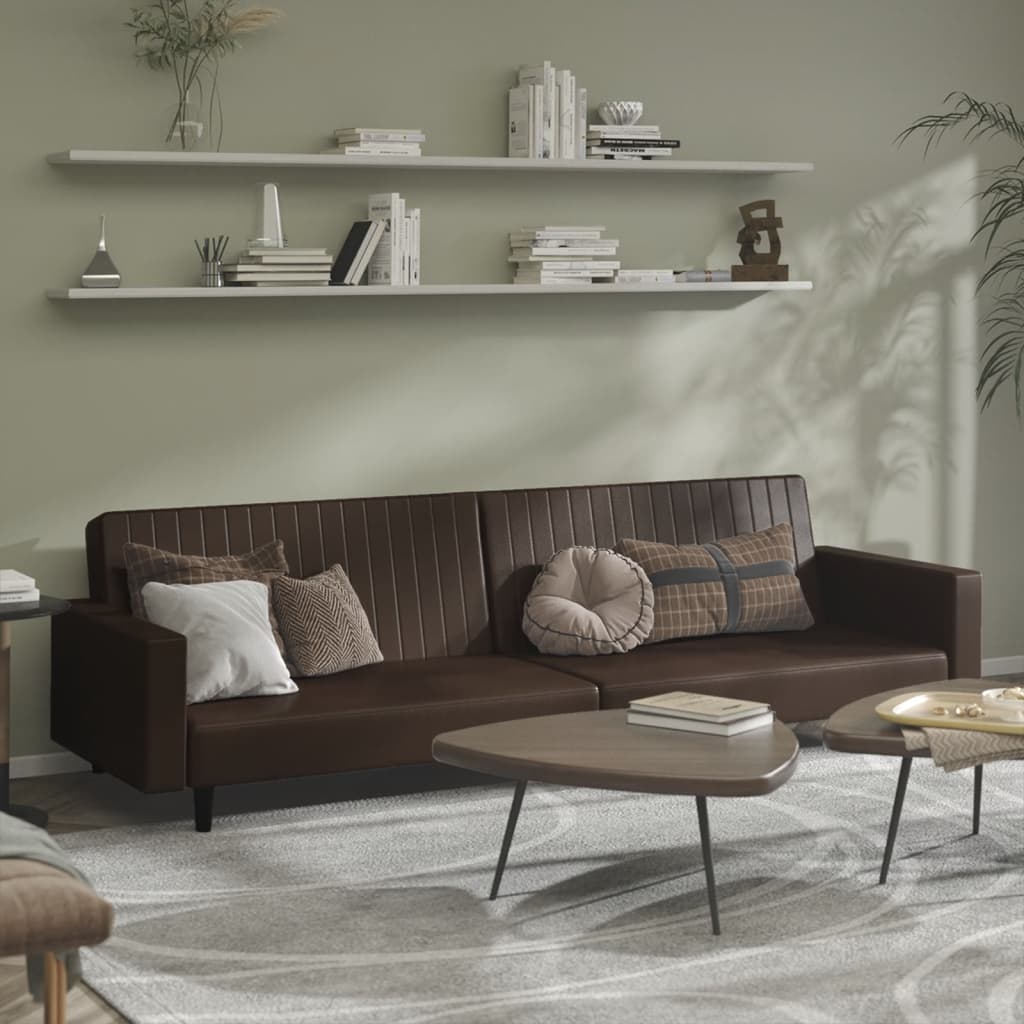 2-seater sofa bed in brown faux leather