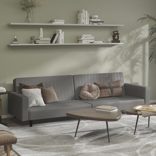 2-seater sofa bed in grey faux leather