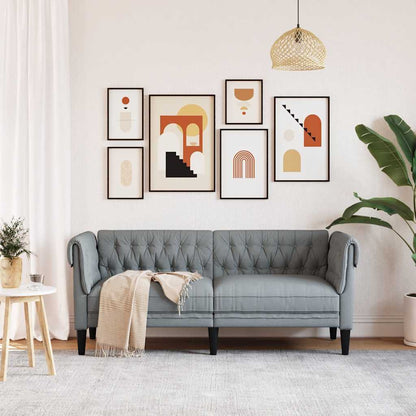 Chesterfield 2-seater sofa in light grey fabric