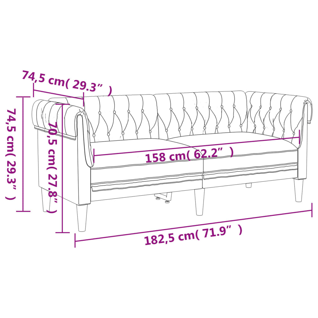 Chesterfield 2-seater sofa in light grey fabric