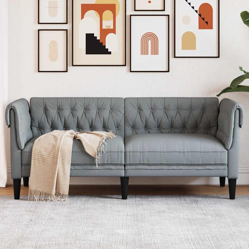 Chesterfield 2-seater sofa in light grey fabric