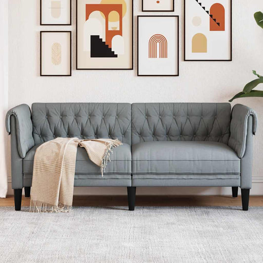 Chesterfield 2-seater sofa in light grey fabric