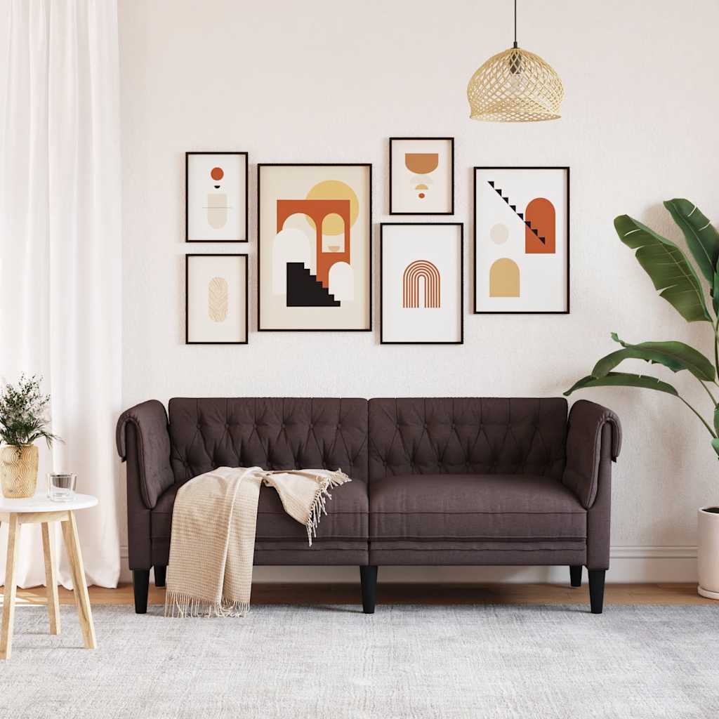 Chesterfield 2-seater sofa in dark brown fabric