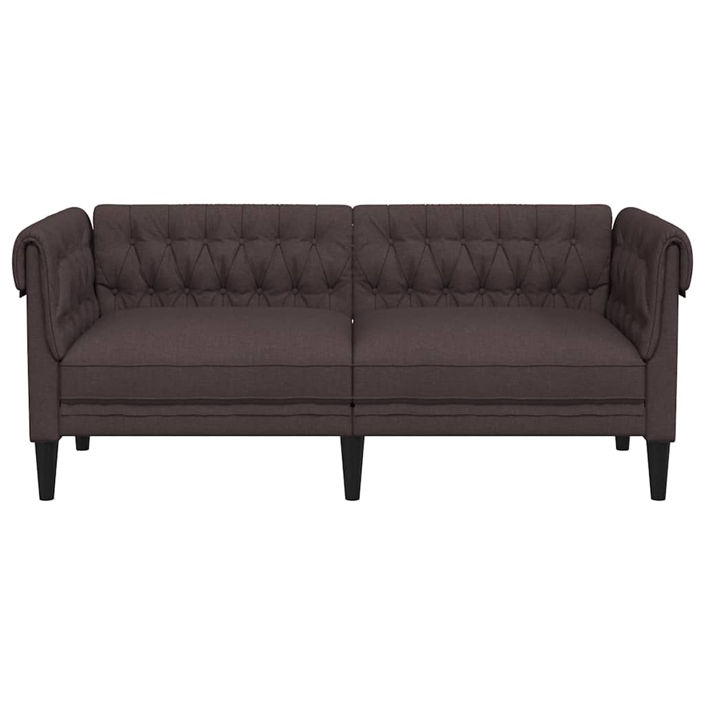 Chesterfield 2-seater sofa in dark brown fabric
