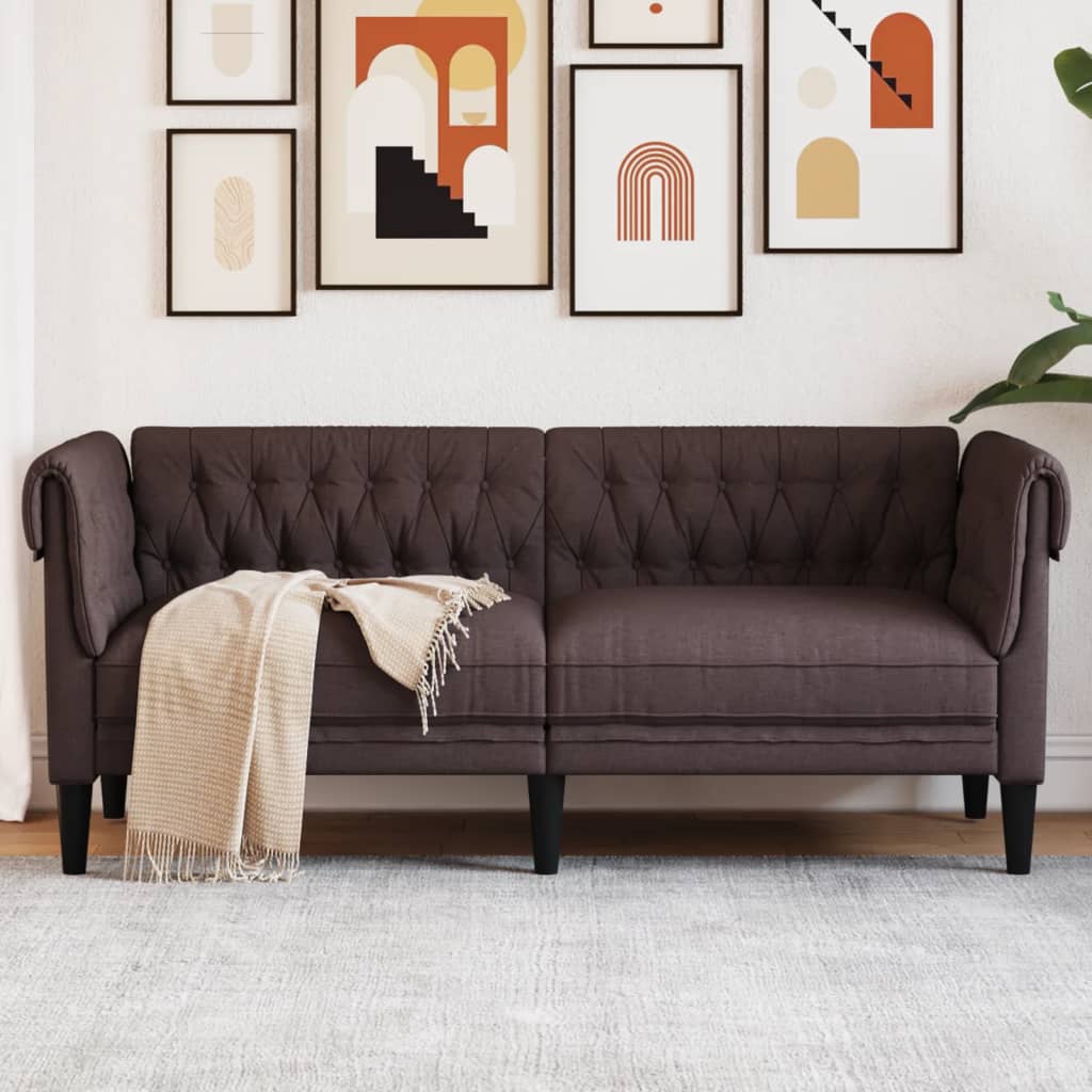 Chesterfield 2-seater sofa in dark brown fabric
