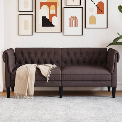 Chesterfield 2-seater sofa in dark brown fabric